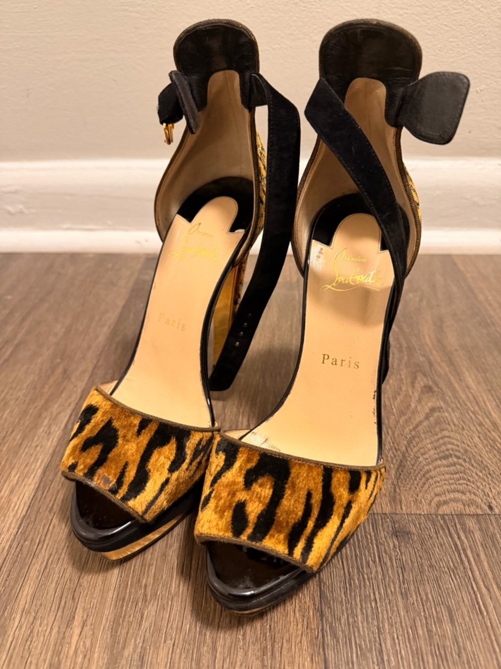 Christian Louboutin Gold and Black Leopard-Print High Heels - Picture 6 of 9